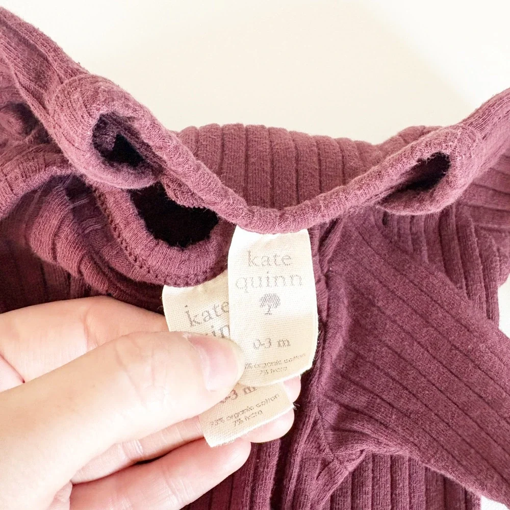 Kate Quinn Baby Girls Bundle Ribbed Organic Cotton Kimono Bodysuit Set Plum 0-3M